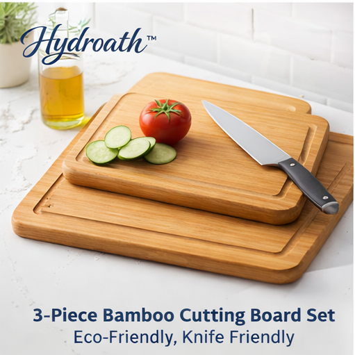 Hydroath™ 3-Piece Bamboo Cutting Board Set – Eco-Friendly, Knife Friendly