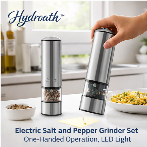 Hydroath™ Electric Salt and Pepper Grinder Set – One-Handed Operation, LED Light